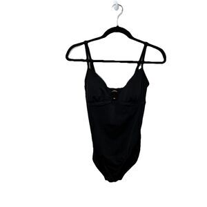 SPEEDO Black One Piece Swimsuit Bathing Suit Size 10 Gold Medallion Spaghetti